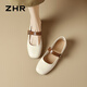 ZHR單鞋女法式一字扣平底瑪麗珍鞋女時(shí)尚百搭女鞋配裙子 JF156米色39