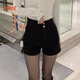 乖甜星2025新款秋冬彈力闊腿短褲女春高腰黑色顯瘦熱褲A字西裝外穿靴褲 黑色(常規款) S 建議85-95斤
