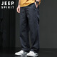 JEEP SPIRIT吉普美式工裝褲男士秋冬季寬松直筒休閑褲純棉闊腿男褲 黑色 XL
