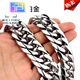 ZBJP古巴項鏈男女雙扣六面磨項鏈白金粗款鏈子12/14mm 寬14mm長60cm約198克項鏈