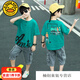 G.DUCKKIDS男童套裝 新款中大兒童4-12歲男孩短袖T恤牛仔褲兩件套學生衣服 綠色 130