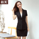 晨芙短袖職業(yè)西裝外套女夏氣質(zhì)面試正裝兩扣西服套裝女商務(wù)酒店工作服 黑色西裝+半裙+白吊帶 S 建議80-90斤