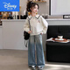 迪士尼（Disney）女童春秋套裝學(xué)院2025新款女大童洋氣海軍兒童牛仔褲兩件套 CE套裝【白色衛衣+牛仔闊腿褲】 150 建議身140