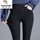 啄木鳥(niǎo)（TUCANO）高檔鉛筆褲女外穿春秋薄款新款小黑褲高腰顯瘦小腳鉛筆黑色褲子女 黑色松緊腰長(cháng)褲【春秋款】 4XL 適合146-160斤