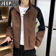 JEEP SPIRIT男士外套春秋個(gè)性潮牌2025新款青年春裝拼接薄款?yuàn)A克成熟帥氣穿搭 咖啡色 XL