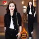 皮爾卡丹（pierre cardin）小香風(fēng)短外套女士時(shí)尚休閑運動(dòng)服套裝2025春秋季新款闊腿褲兩件套 黑色【加絨款】 XL 【建議110-125斤】