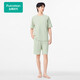 全棉時(shí)代（PurCotton）25夏新品男女士睡衣情侶家居服套裝抗菌針織舒彈透氣 淡灰綠（短袖短褲） 2XL (女款175/男款185）