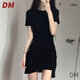DALEY MODE2025新款黑色t恤連衣裙女夏小個(gè)子短裙收腰裙子包臀裙春夏小黑裙a 小黑裙 M (95-105斤)