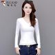啄木鳥(niǎo)純棉黑色V領(lǐng)打底衫女長(cháng)袖修身春裝白色緊身t恤上衣春天顯瘦小衫 輕薄白色薄 L 95-105斤