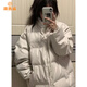 派吉鯊韓版時(shí)尚pu皮杏色棉服女冬季2025年新款加厚設計感百搭面包服棉衣 米白【版】 S 建議75-90斤