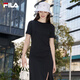 FILA 斐樂針織連衣裙2025夏季新款時尚休閑開叉顯瘦修身T恤長裙 正黑色-BK L 170/88A/L
