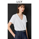 LILY2025春新款女裝簡約假兩件V領(lǐng)正肩寬松休閑百搭白色短袖T恤 601白色 XL