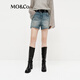 MO&Co.牛仔短褲春做舊磨破剪腳無(wú)彈棉質(zhì)寬松中腰MBE1SOTT01 牛仔藍色 S /S