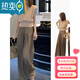 斐特瑪褲裙女夏裝2025新款鹽系輕熟穿搭減齡小個(gè)子氣質(zhì) 卡其色兩件套 S  建議80-100斤