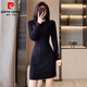 皮爾卡丹（pierre cardin）配大衣內搭打底包臀裙子2025秋冬新款純色麻花加厚毛衣針織連衣裙 黑色 S 160