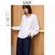 LILY2025春新款女裝含桑蠶絲優(yōu)雅氣質(zhì)通勤系帶領(lǐng)V領(lǐng)垂感套頭衫女 601白色 M