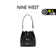 NINE WEST水桶包2025新款女包大容量斜挎包輕奢真皮單肩包包 黑色