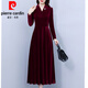 皮爾卡丹（pierre cardin）金絲絨長(cháng)袖連衣裙2025新款女士春秋冬款媽l媽氣質(zhì)長(cháng)裙針織 酒紅色 2XL (125-134斤)