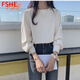 FSHE泡泡袖上衣長袖t恤女內(nèi)搭洋氣春秋2025新款復(fù)古韓版寬松內(nèi)搭女 杏色 L
