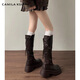 CAMILA KSENIA長(cháng)筒靴女春季2026新款棕色系厚底不過(guò)膝長(cháng)靴顯高顯瘦時(shí)尚百搭靴子 棕色 36