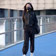 冠軍閃電（CHIONPEAN）歐貨休閑運動(dòng)套裝女2025年新款春秋時(shí)尚洋氣跑步運動(dòng)服兩件套顯瘦 黑色套裝 L (建議100斤-115斤)