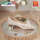 卡帝樂(lè )鱷魚(yú)（CARTELO）平底粗跟高跟鞋婚鞋新娘鞋主婚紗兩穿結婚水晶鞋中跟孕婦 珍珠蝴蝶 銀色粗跟 2.5cm 38 現貨