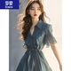 羅蒙（ROMON）女裝藍(lán)色雪紡襯衫連衣裙女2025年新款法式時(shí)尚精致荷葉邊收腰裙子 圖色 2XL 125-140斤