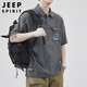 JEEP SPIRIT吉普短袖T恤男士POLO衫夏季冰絲高端上衣服潮工裝半袖 灰色 XL