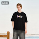英克斯（inxx）王星越同款 趣味拼接花形logo短袖T恤男立體撞色五分袖上衣女 黑色 L