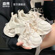 森馬女鞋春夏季厚底老爹鞋女2025新款透氣網(wǎng)面休閑鞋百搭增高運動鞋女 米色 37 (235mm)