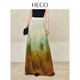 HECO【畫(huà)染羅裙】新中式國風(fēng)夏季新款暈染雪紡垂感顯瘦半身長(cháng)裙女 淺綠色 M