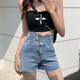 FOX.G牛仔短褲女高腰外穿夏季運動打底熱褲顯腿長辣妹緊身女裝褲子新款 高腰單排扣牛仔褲藍色 M 【建議100-110斤】