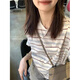美式復古撞色條紋短袖t恤女2025新款夏季寬松設計感半袖圓領(lǐng)上衣 條紋 M