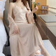 依曼安法式性感純欲睡衣女春秋冰絲吊帶女睡裙套裝夏季長(cháng)款帶胸墊兩件套 芍藥粉 XL 【120-140斤】