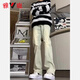 雅鹿牛仔褲男夏季長(zhǎng)褲潮流韓版休閑時(shí)尚男裝男士直筒束腳九分寬松褲子 泥黃色 XL （推薦130-150斤）