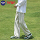 NASA BASE休閑褲男春夏季寬松垂感直筒褲男士青年闊腿潮牌百搭工裝褲子 杏色 XL （建議125-150斤）