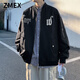 ZMEX外套男小眾歐美高街十字架vibe美式棒球服vintage復古印花夾克男 WW-74-黑色 S 70-85斤