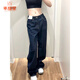 乖甜星大碼深藍(lán)色高腰美式水洗牛仔褲女春季2025新款復(fù)古直筒拖地長(zhǎng)褲子 深藍(lán)色 L 【建議105-120斤】