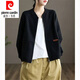 皮爾卡丹（pierre cardin）女士休閑短外套運(yùn)動(dòng)24新款春秋百搭工裝上衣寬松夾克秋季棒球服 黑色 XL 建議125-140斤