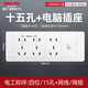 德力西（DELIXI）118型開關(guān)插座10a二十孔多功能插座帶開關(guān)20孔多孔二三插座大面板 十五孔+電腦（網(wǎng)線）