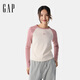 GAP女裝2025春季新款刺繡logo撞色插肩長袖T恤彈力休閑上衣730213 象牙白 M (165/84A)亞洲尺碼