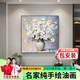 展維手繪油畫(huà)餐廳裝飾畫(huà)美式花卉高端客廳肌理感掛畫(huà)正方形壁畫(huà)免打孔 盛放花朵 70*70cm手繪油畫(huà)