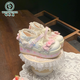 啄木鳥(niǎo)可愛(ài)洛麗塔鞋子松糕底厚底仙女Lolita女生少女甜美奶油草莓小皮鞋 米白 37