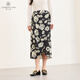 佳人苑半身裙女2025年春季新款高腰不對稱(chēng)綁帶設計側邊隱形拉鏈印花裙身 黑白 M