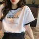 歐洛黛短袖t恤女2025夏季新款寬松百搭顯瘦時尚休閑體恤女上衣女士短袖 [黑領(lǐng)] 英文小熊 L