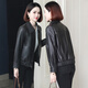 貂莎海寧皮衣女短款2025春季新款韓版修身顯瘦夾克外套 黑色 3XL