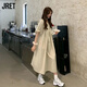 Jret韓版寬松簡(jiǎn)約純色仙女學(xué)院風(fēng)設(shè)計(jì)小眾炸街溫柔風(fēng)連衣裙夏季 杏色 S