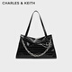 CHARLES&KEITH鱷魚紋鏈條手提單肩腋下包生日禮物七夕禮物CK2-30160223 CK2-30160223-1Noir黑色 大包