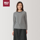 無印良品（MUJI）女式 天竺編織 長袖T恤上衣打底衫 黑色條紋 XL 