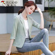 啄木鳥(niǎo)薄款亞麻西裝外套女2025春夏新款小個(gè)子休閑七分袖棉麻小西服上衣 豆綠色薄 輕薄 L (建議100-115斤)